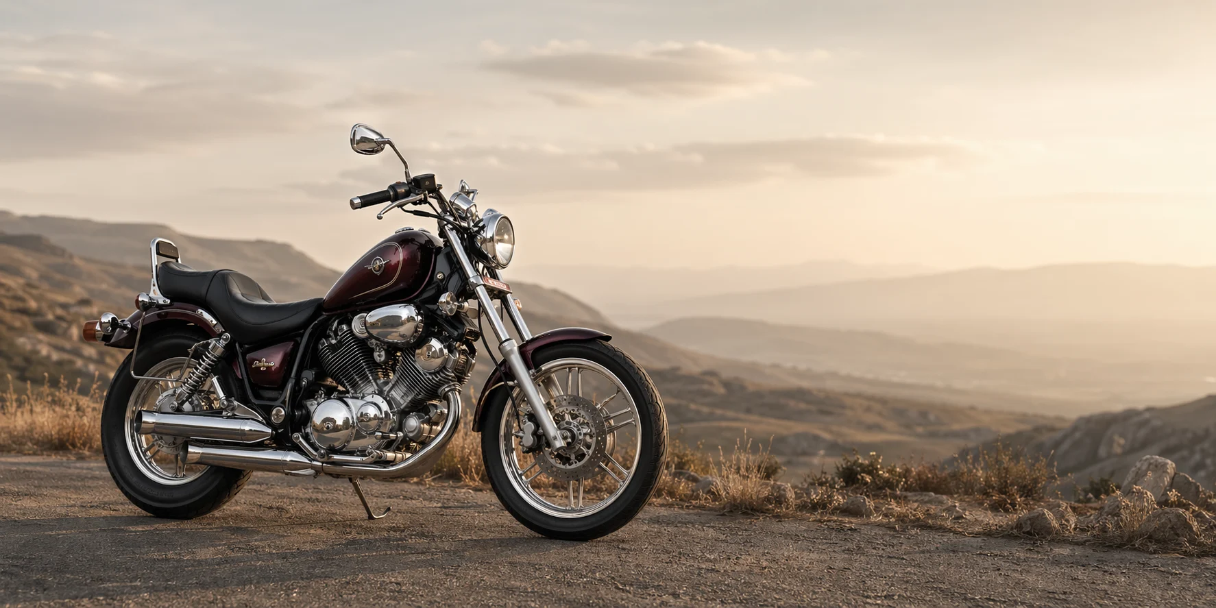 Editorialowa ilustracja Yamaha Virago 750 w krajobrazie